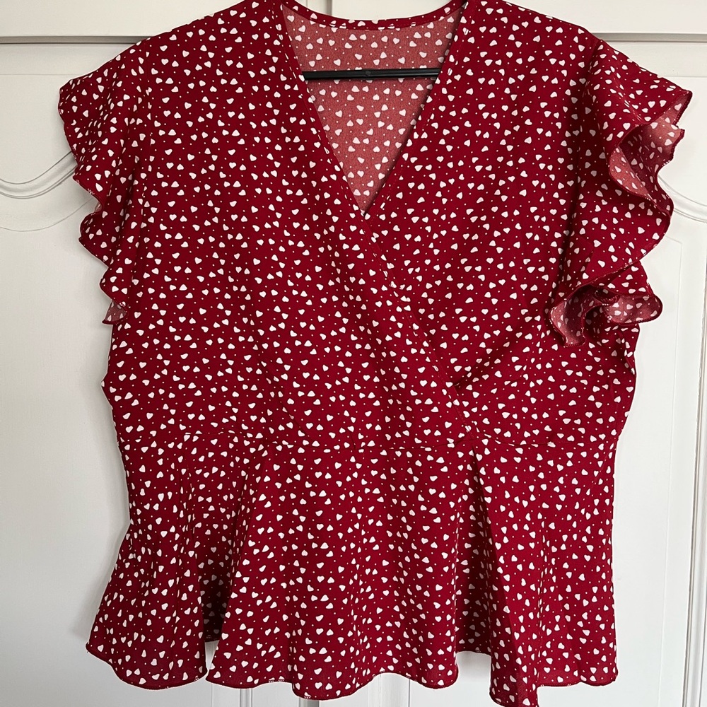 Red Heart Print Women's Top